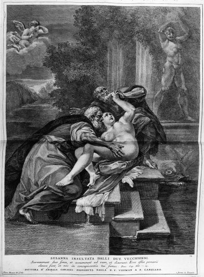 Susanna and the Elders, engraved by Pietro Monaco by Annibale Carracci